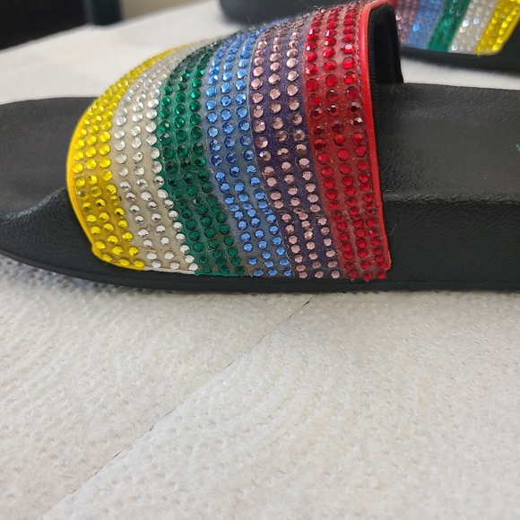 Skechers Rainbow Slip On Sandals Slides Faux Rhinestone  Plush Foam footbed - Picture 6 of 11
